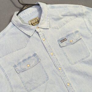 Burlebo Shirt Men's XL Blue Denim Western Snapshirt Long Sleeve